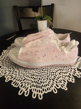 New Converse Customized Pink Pearl & Rhinestone Sneakers